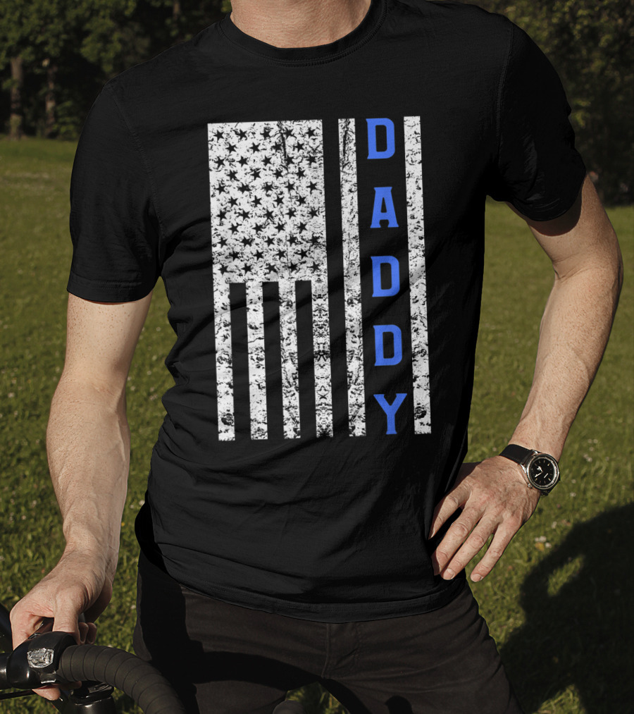 American Flag Thin Blue Line Daddy Cop Dad T-Shirt