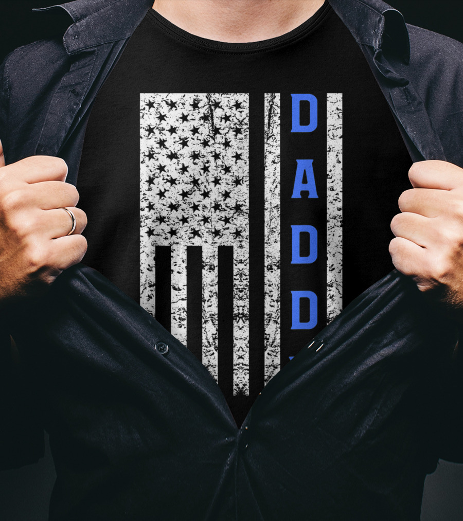 American Flag Thin Blue Line Daddy Cop Dad T-Shirt