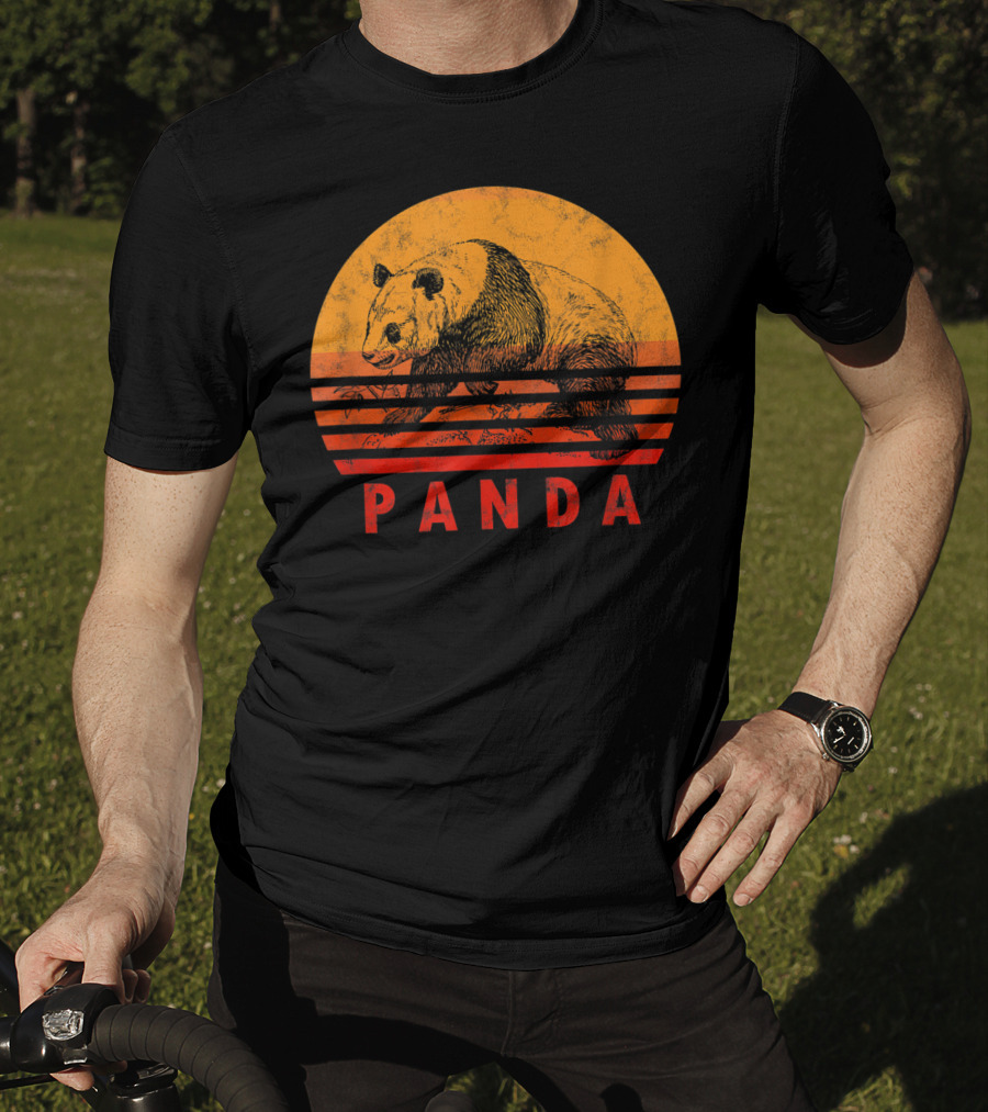 Vintage Panda Bear Sunset Illustration Panda Lover T-Shirt