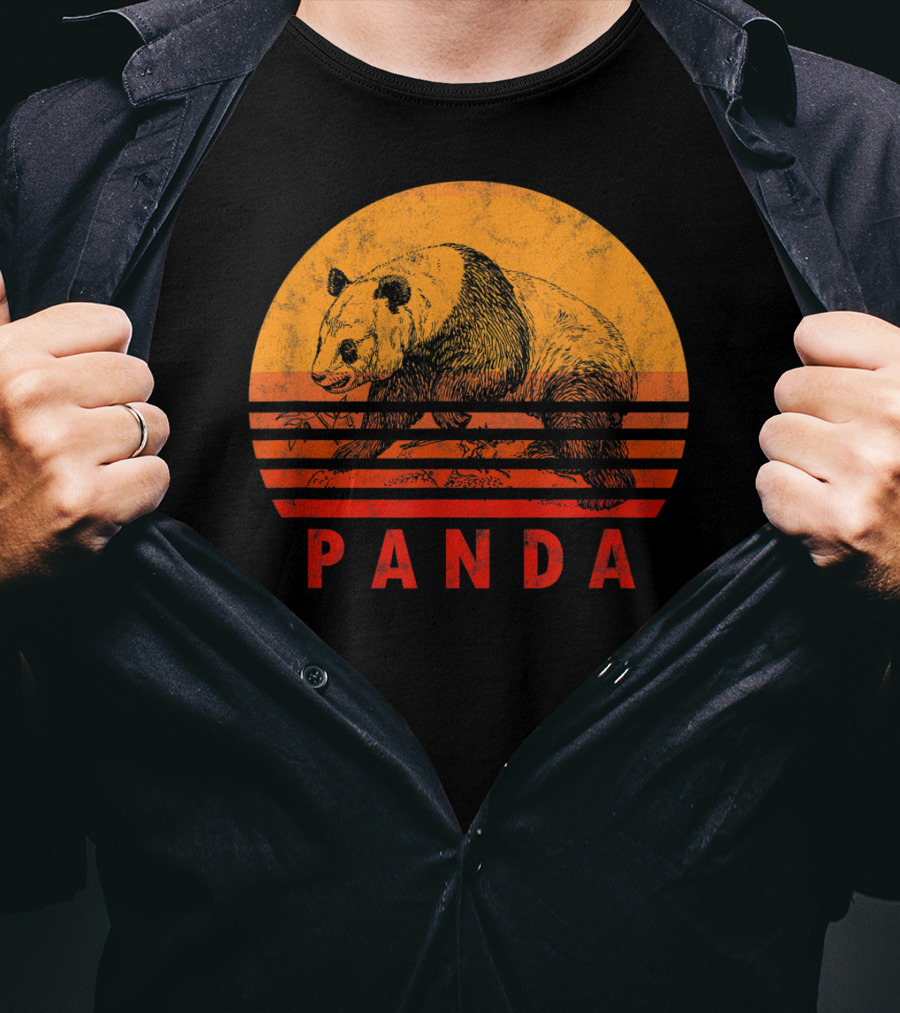 Vintage Panda Bear Sunset Illustration Panda Lover T-Shirt