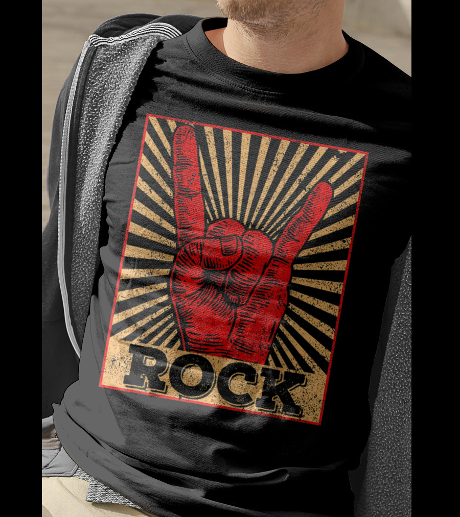 Vintage Rock N Roll Concert Band Hand Gesture Icon With Rock Text T-Shirt