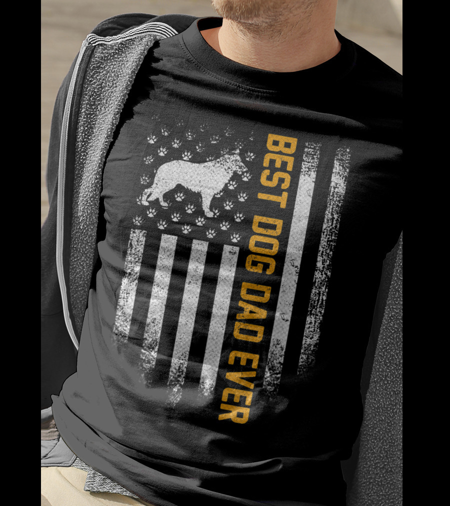 Best Dog Dad Ever Vintage USA German Shepherd Flag T-Shirt
