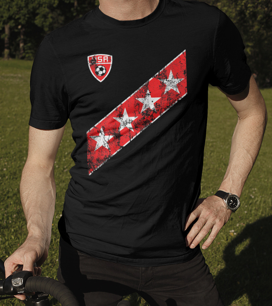 USA Soccer Stars Emblem With Red And White Stripes T-Shirt