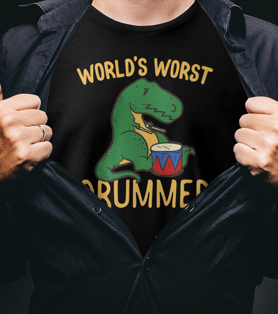 World's Worst Drummer T-Rex Drumming Dino Birt T-Shirt