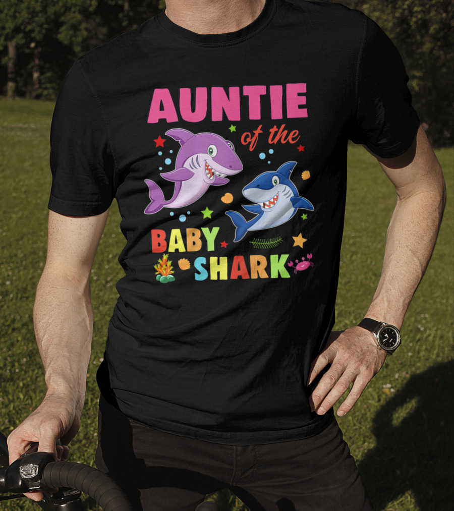 Auntie Of The Baby Shark Birthday Colorful Cartoon Sea Creatures T-Shirt