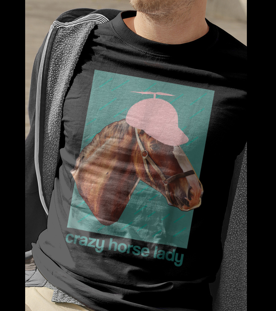 Crazy Horse Lady With Funny Pink Propeller Hat T-Shirt