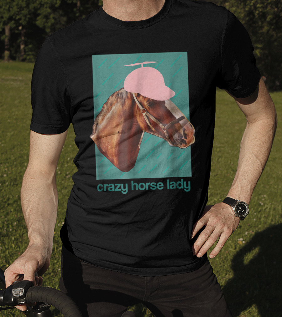 Crazy Horse Lady With Funny Pink Propeller Hat T-Shirt
