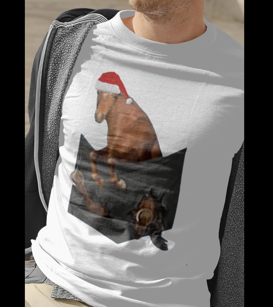 Santa Hat Criollo Horse Bursting From Pocket T-Shirt