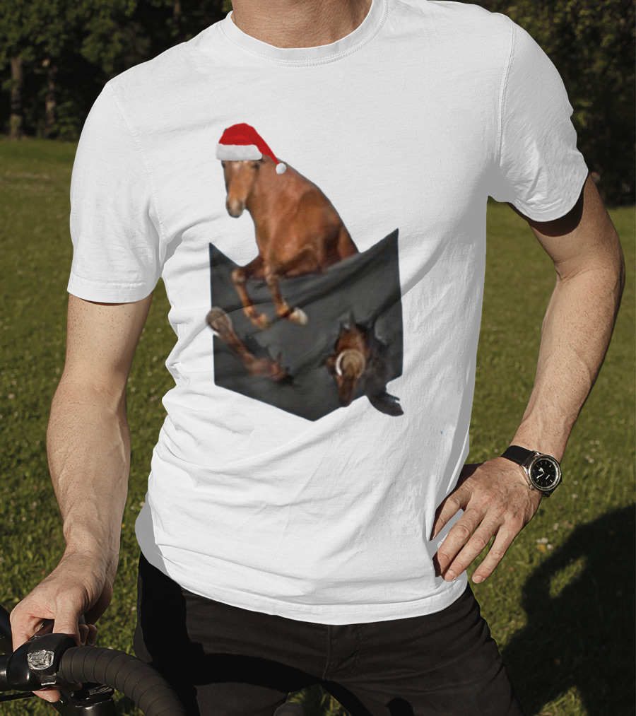 Santa Hat Criollo Horse Bursting From Pocket T-Shirt