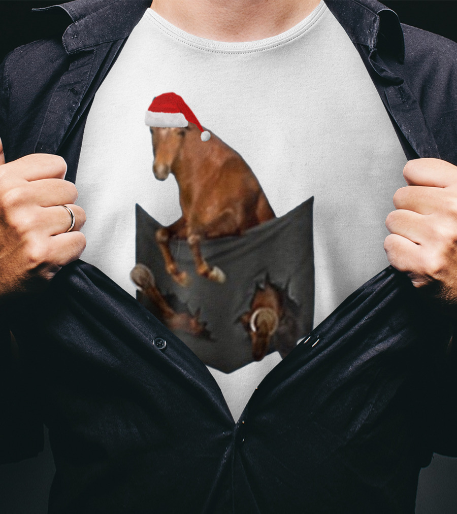 Santa Hat Criollo Horse Bursting From Pocket T-Shirt