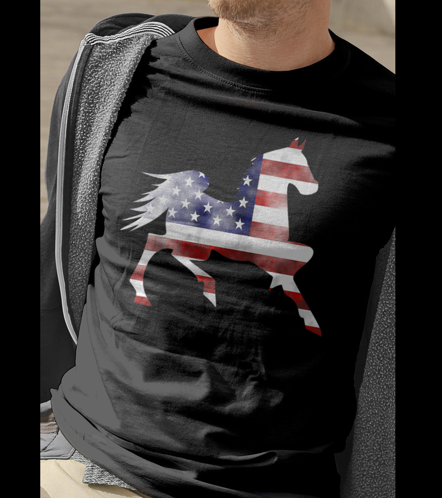 American Flag Horse Silhouette Riding T-Shirt