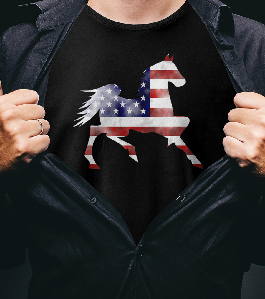 American Flag Horse Silhouette Riding T-Shirt