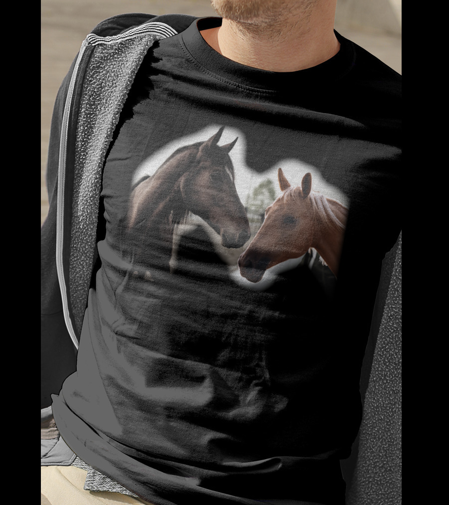 Cute Black And Brown Horse Interaction T-Shirt