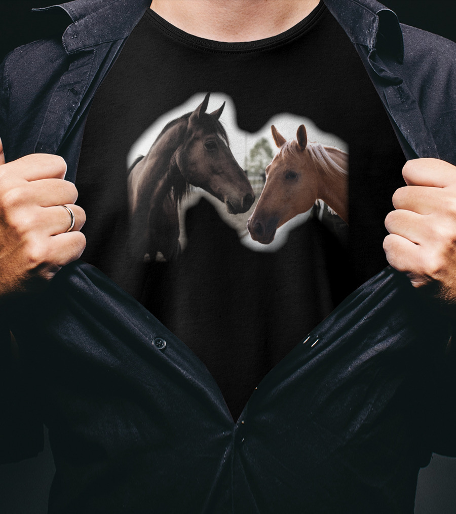 Cute Black And Brown Horse Interaction T-Shirt