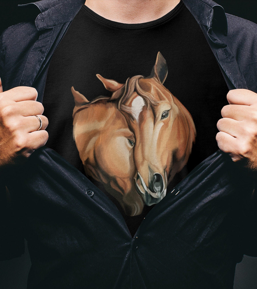 Cute Brown Horses Love Horse Affection T-Shirt