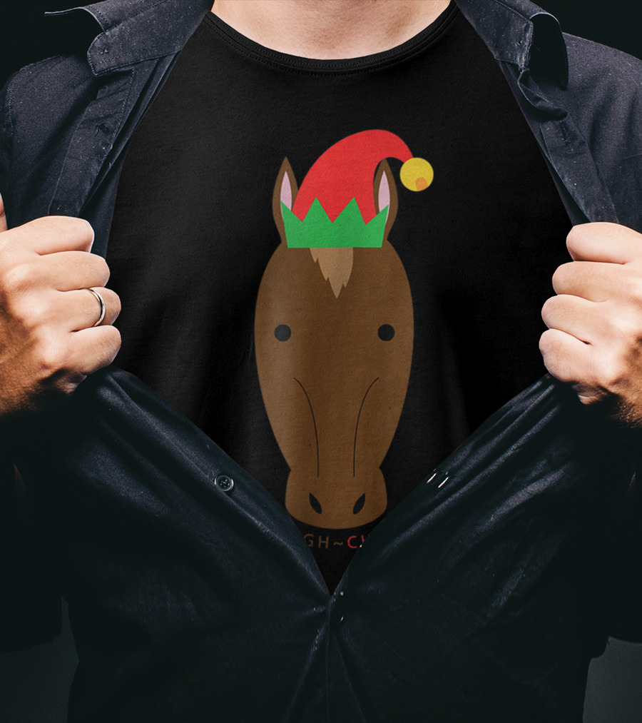 Merry Neigh Christmas Cute Horse Face Character T-Shirt