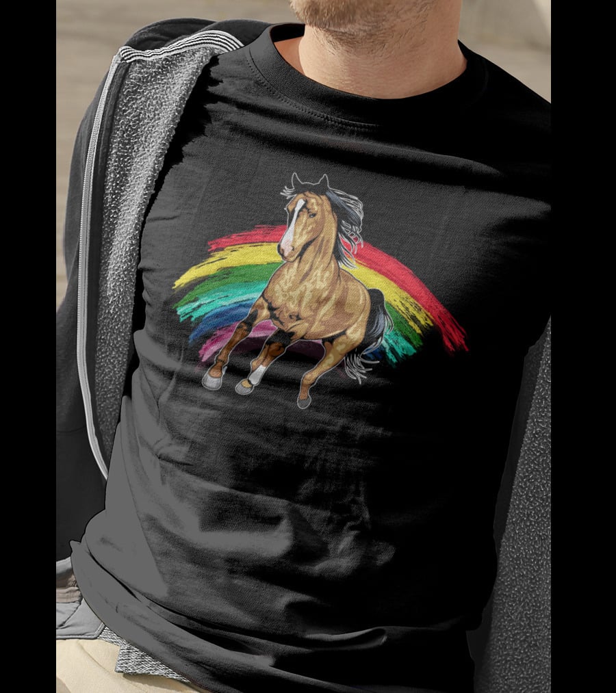 Cute Horse With Vibrant Rainbow For Horse Lovers T-Shirt