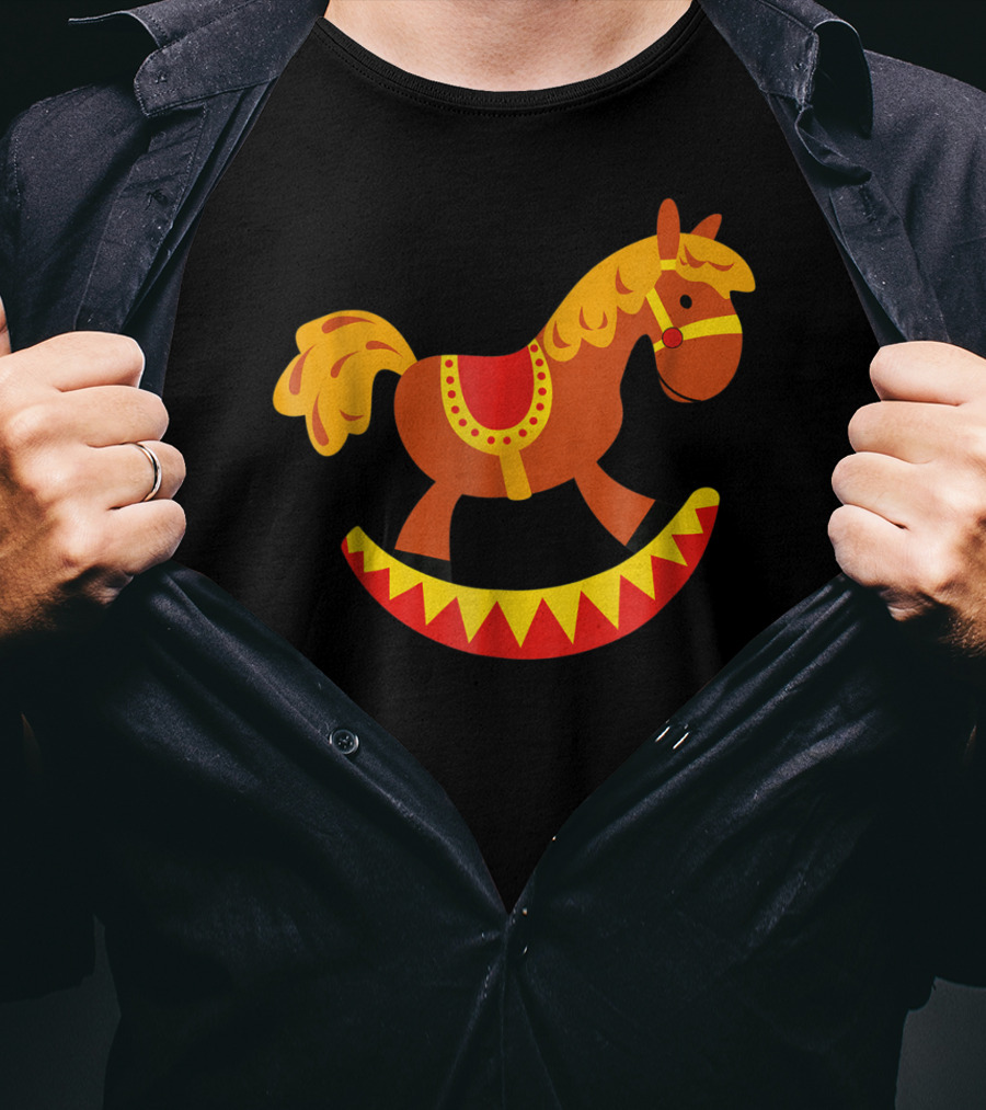 Cute Rocking Horse With Saddle Playful Red And Yellow Toy Pferd T-Shirt