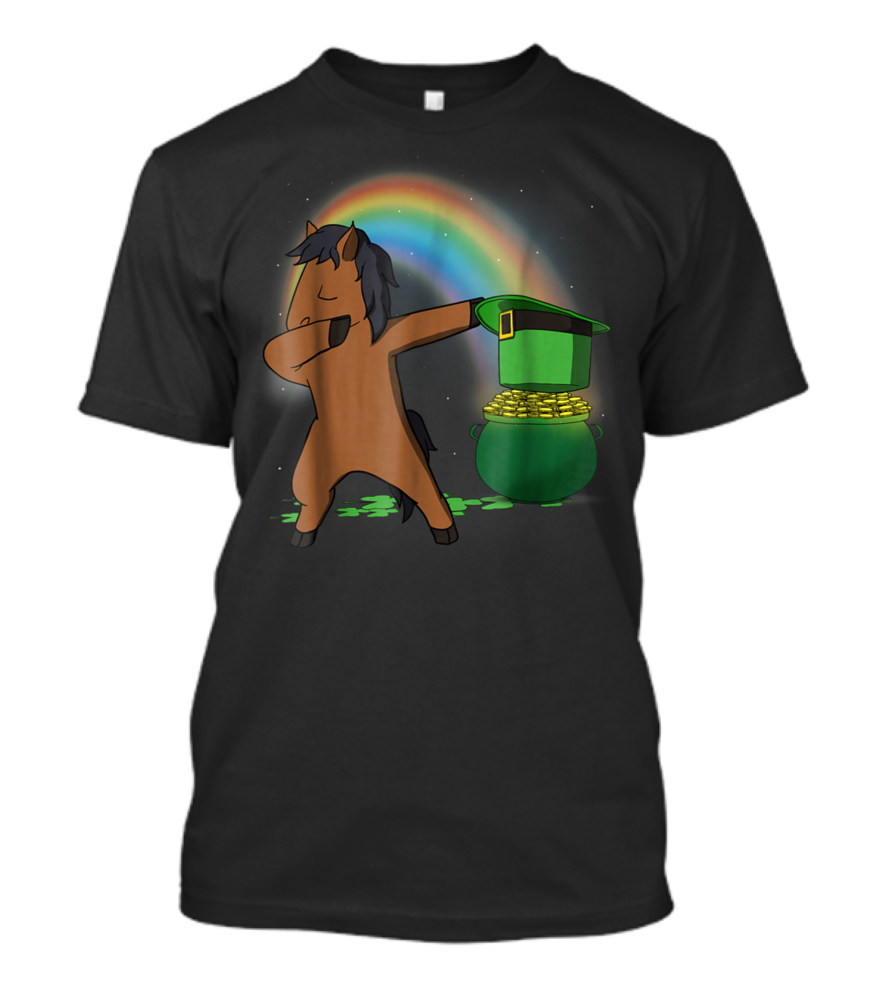 Dabbing Horse Leprechaun With Pot Of Gold And Rainbow T-Shirt
