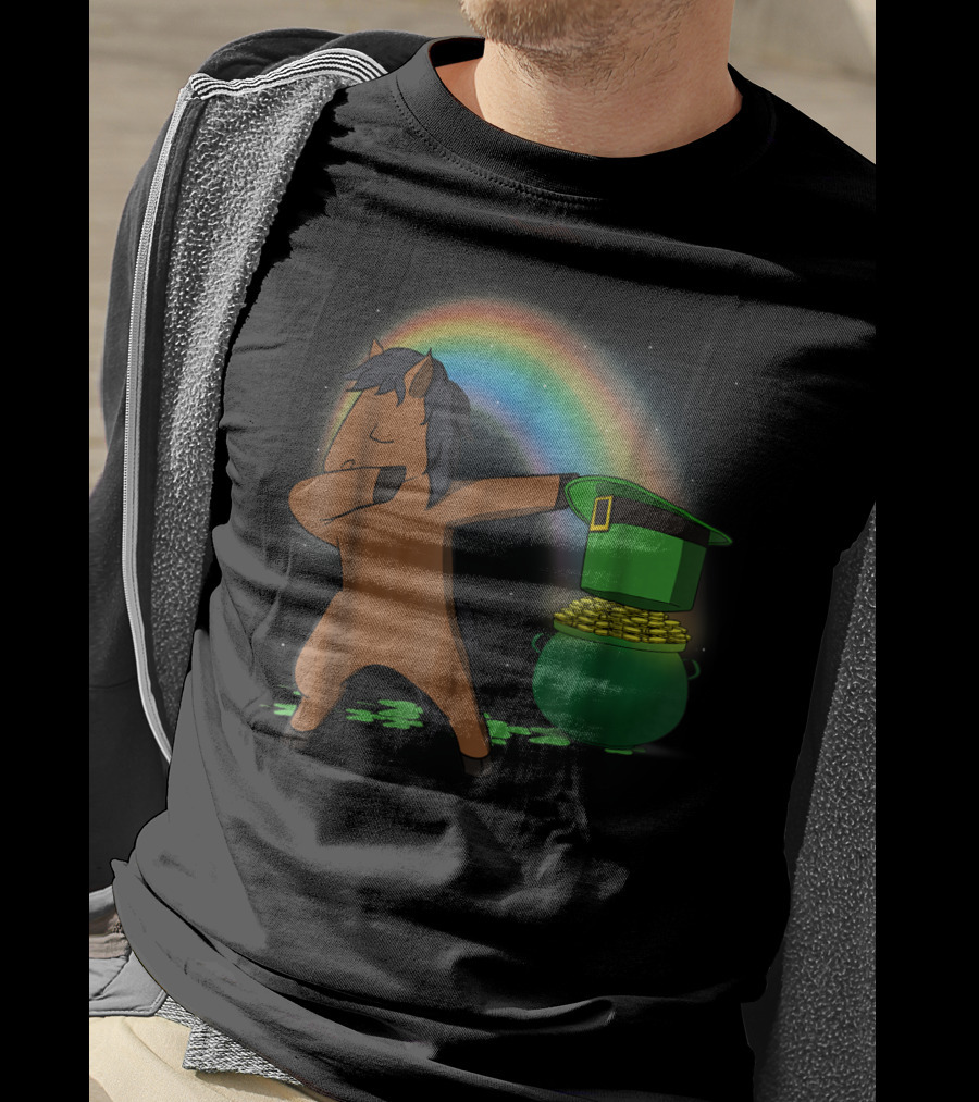 Dabbing Horse Leprechaun With Pot Of Gold And Rainbow T-Shirt