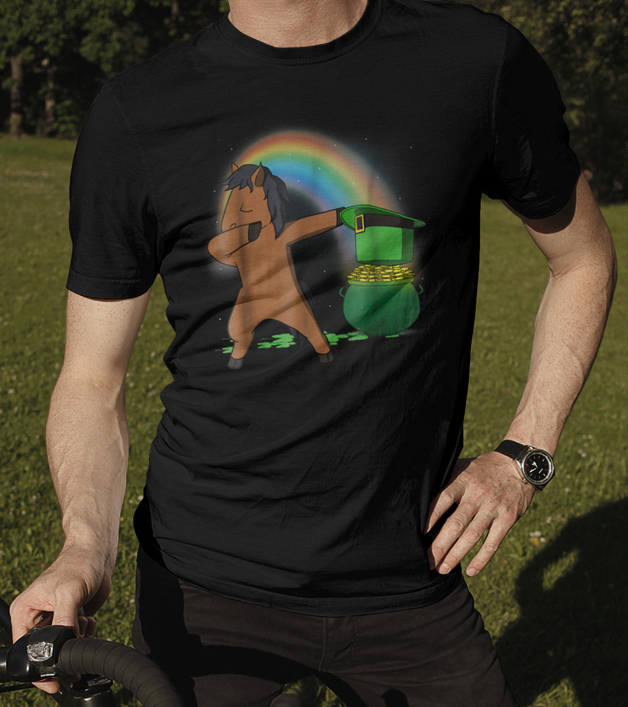 Dabbing Horse Leprechaun With Pot Of Gold And Rainbow T-Shirt