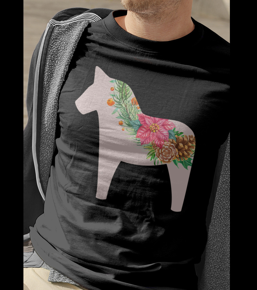 Dala Horse Swedish Christmas Floral Design Sweden T-Shirt