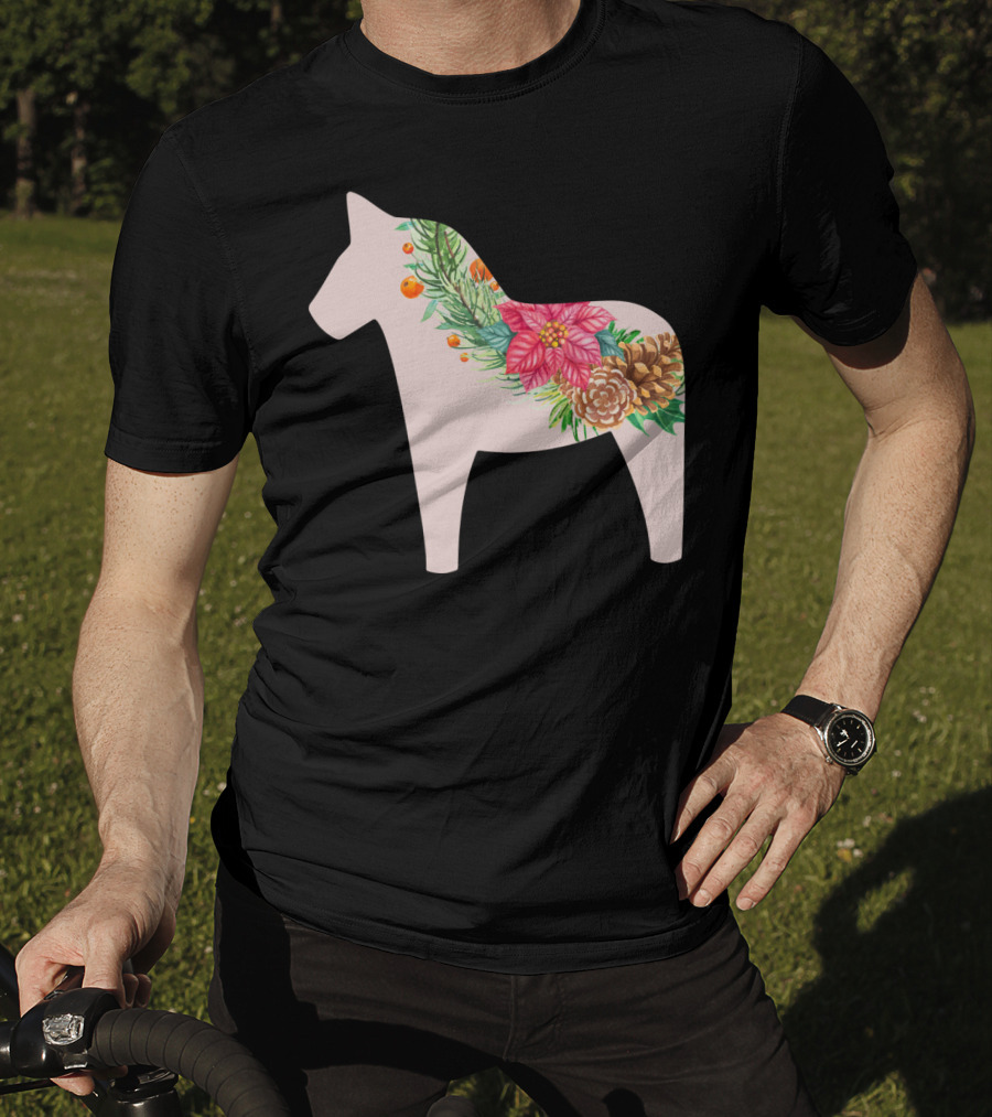 Dala Horse Swedish Christmas Floral Design Sweden T-Shirt