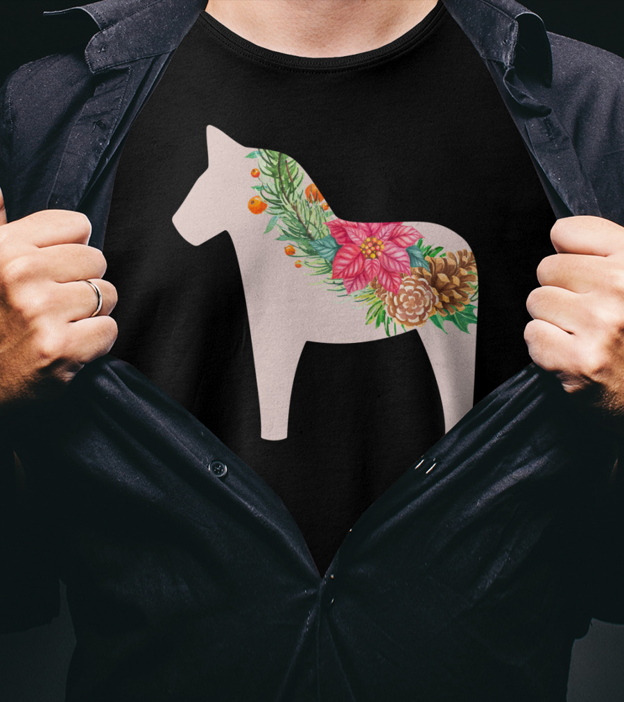 Dala Horse Swedish Christmas Floral Design Sweden T-Shirt