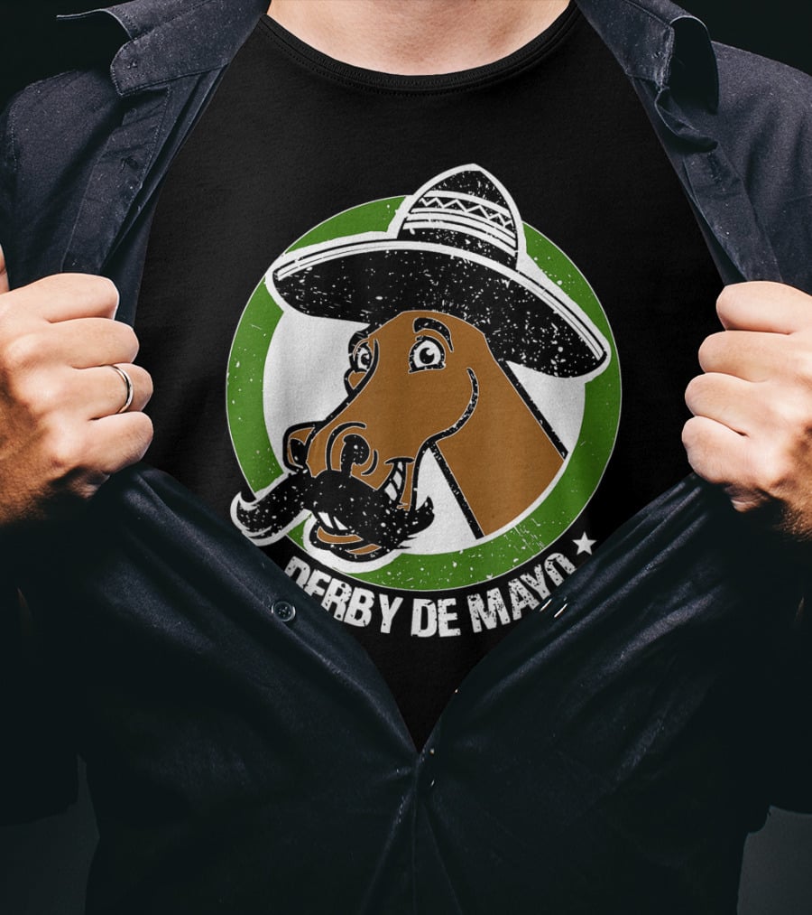 Derby De Mayo Cinco De Mayo Mustached Horse In Sombrero T-Shirt