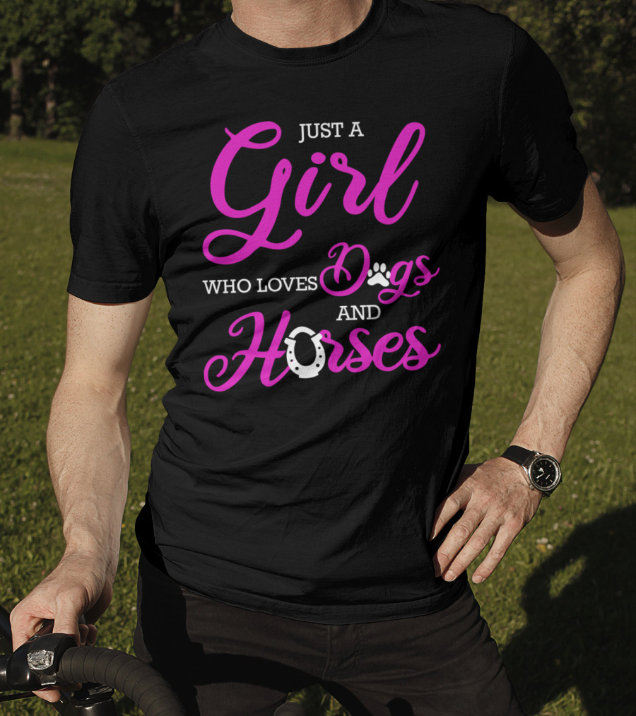 Just A Girl Who Loves Dogs And Horses Cute Funny Horseback Riding R2 T-Shirt