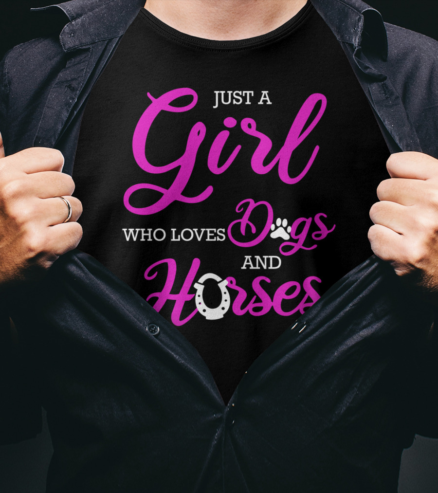Just A Girl Who Loves Dogs And Horses Cute Funny Horseback Riding R2 T-Shirt