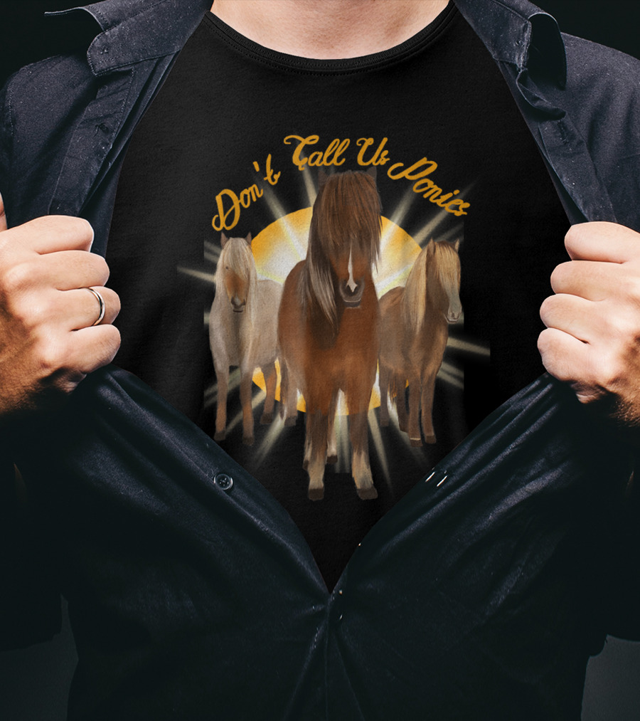 Don't Call Us Ponies Funny Cute Miniature Horse Trio Sunburst T-Shirt