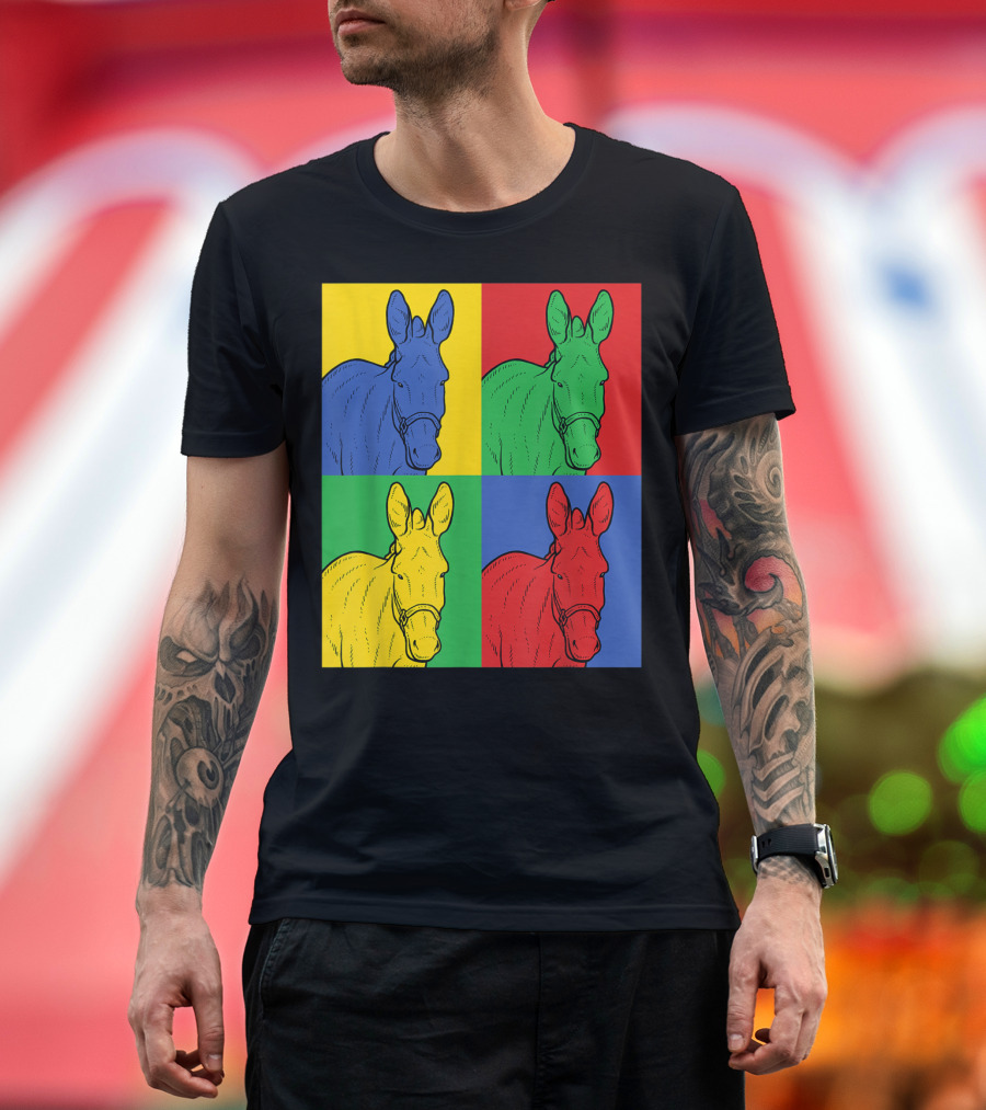 Donkey Pop Art Horse Colorful Four Panel T-Shirt
