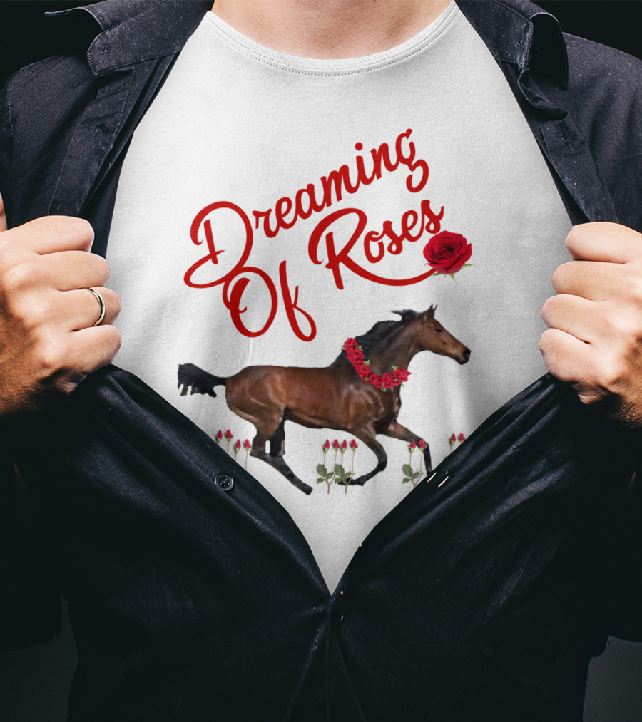 Dreaming Of Roses Horse With Red Floral Accents T-Shirt