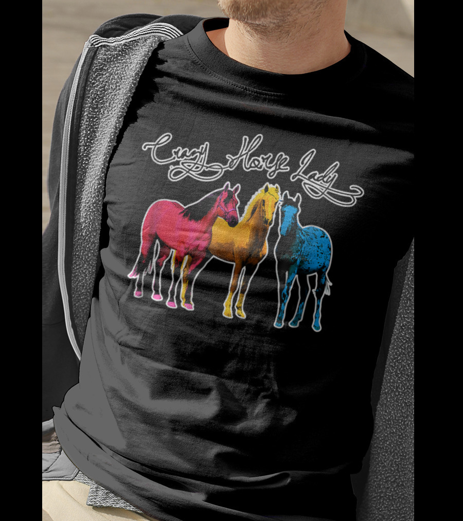 Crazy Horse Lady Equestrians Pony Lovers Colorful Horses T-Shirt
