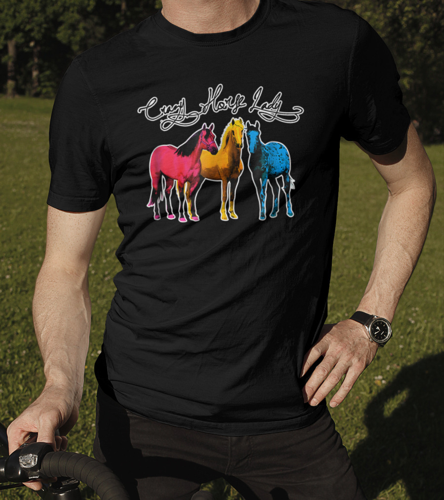 Crazy Horse Lady Equestrians Pony Lovers Colorful Horses T-Shirt