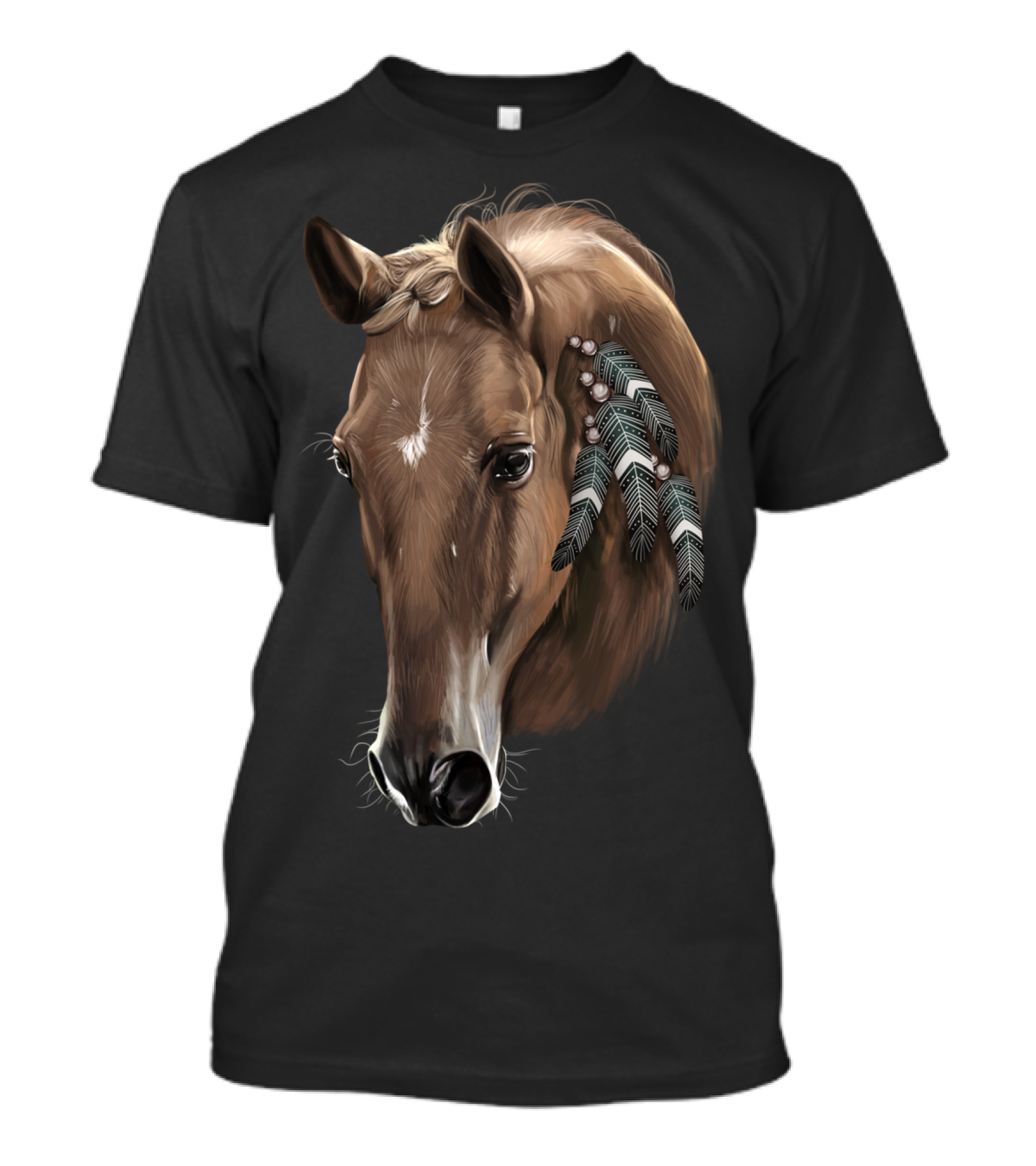 Cute Brown Tribal Horse With Feather Adornments T-Shirt
