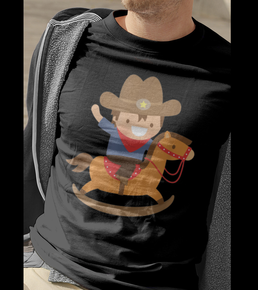 Cute Cowboy Riding Rocking Horse With Hat And Star T-Shirt