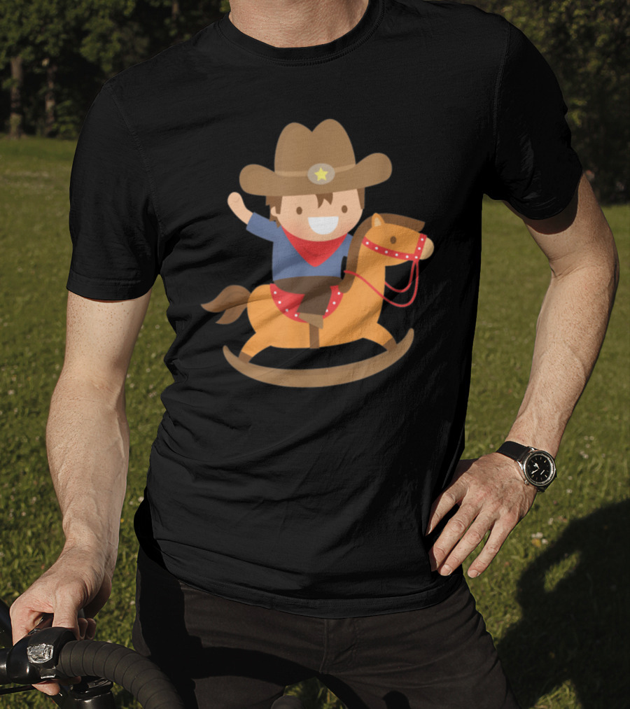 Cute Cowboy Riding Rocking Horse With Hat And Star T-Shirt