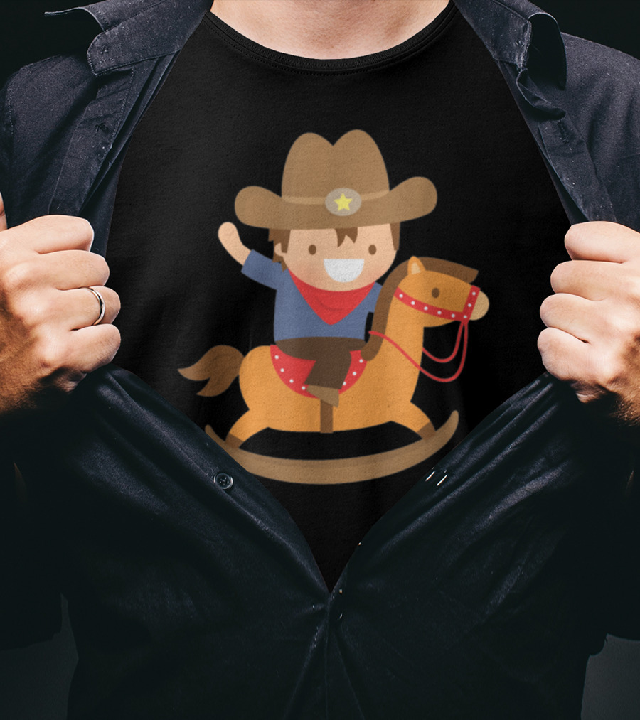 Cute Cowboy Riding Rocking Horse With Hat And Star T-Shirt