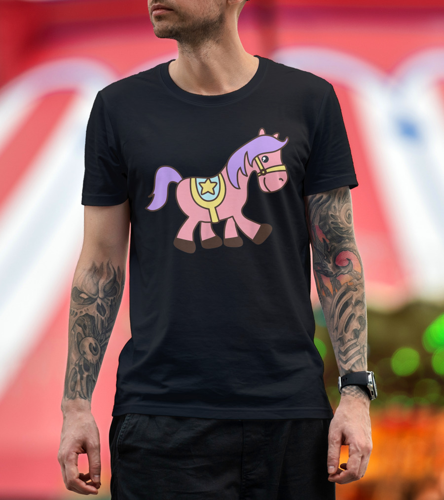 Happy Pink Pony With Purple Mane And Star Saddle T-Shirt