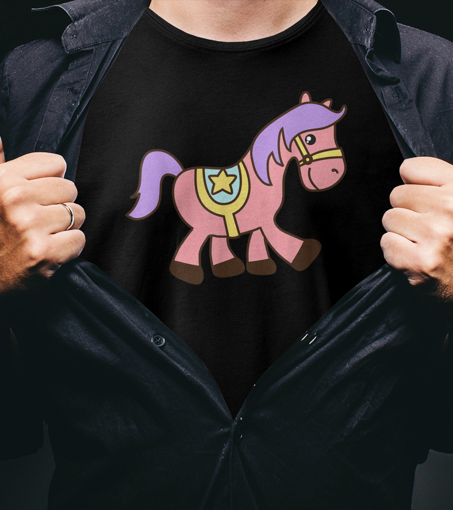 Happy Pink Pony With Purple Mane And Star Saddle T-Shirt