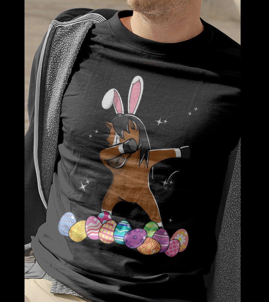 Dabbing Horse With Bunny Ears And Colorful Easter Eggs T-Shirt