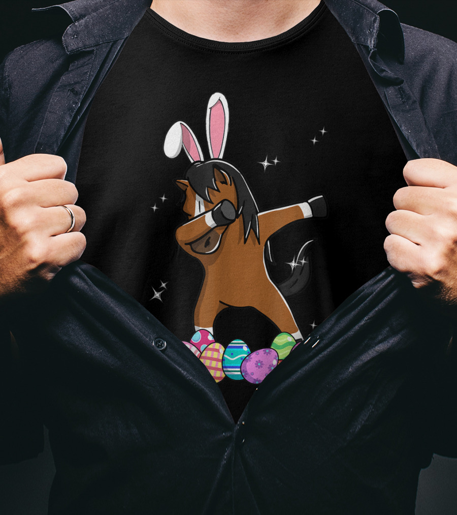 Dabbing Horse With Bunny Ears And Colorful Easter Eggs T-Shirt