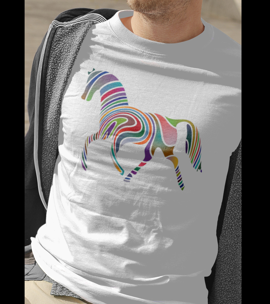 Dancing Rainbow Horse Groovy Psychedelic Stripes T-Shirt