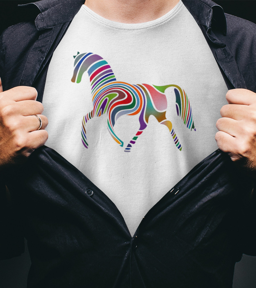 Dancing Rainbow Horse Groovy Psychedelic Stripes T-Shirt