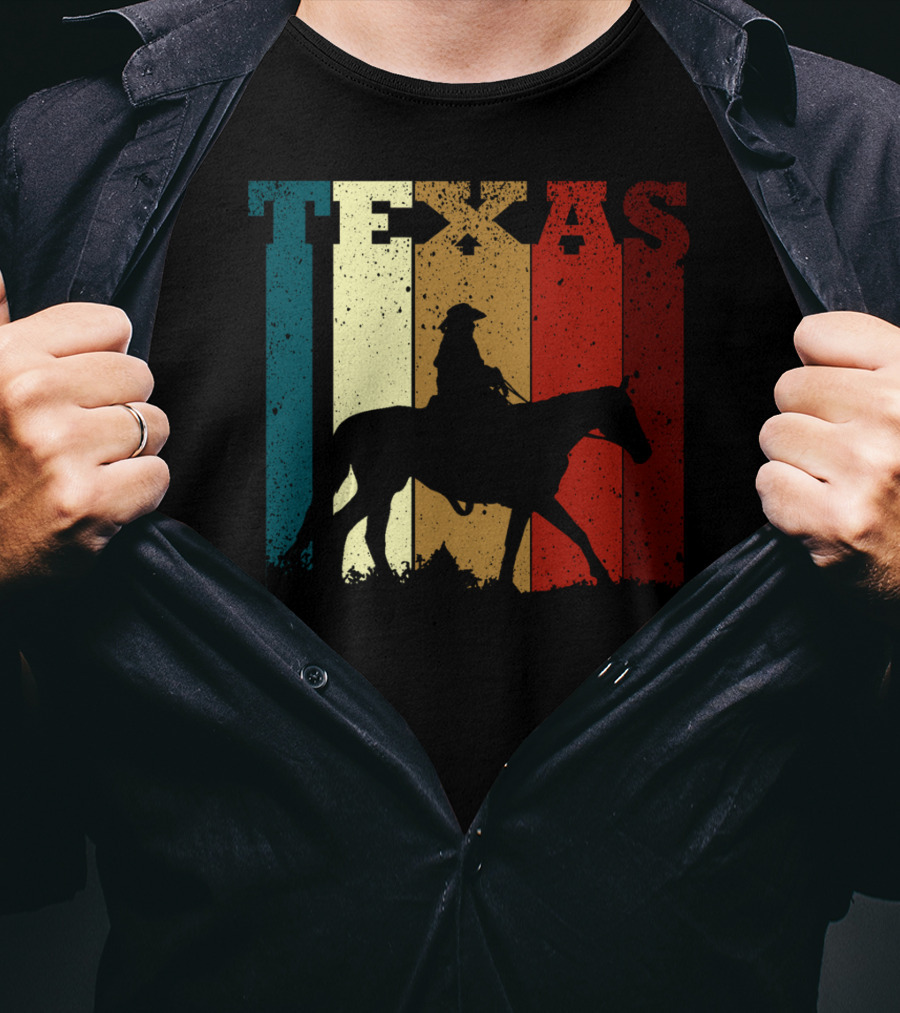 Texas Vintage Cowboy Horse Silhouette Distressed Stripes T-Shirt