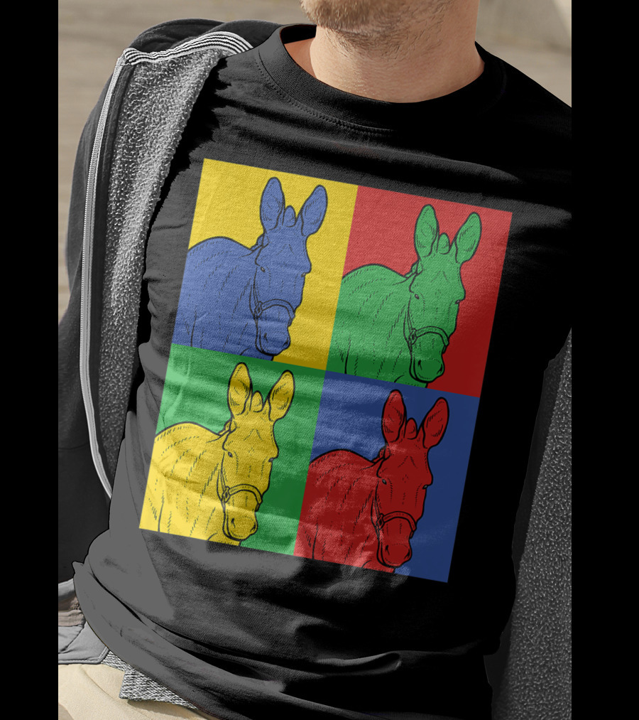 Donkey Horse Pop Art In Bold Warhol Style Quadrants T-Shirt