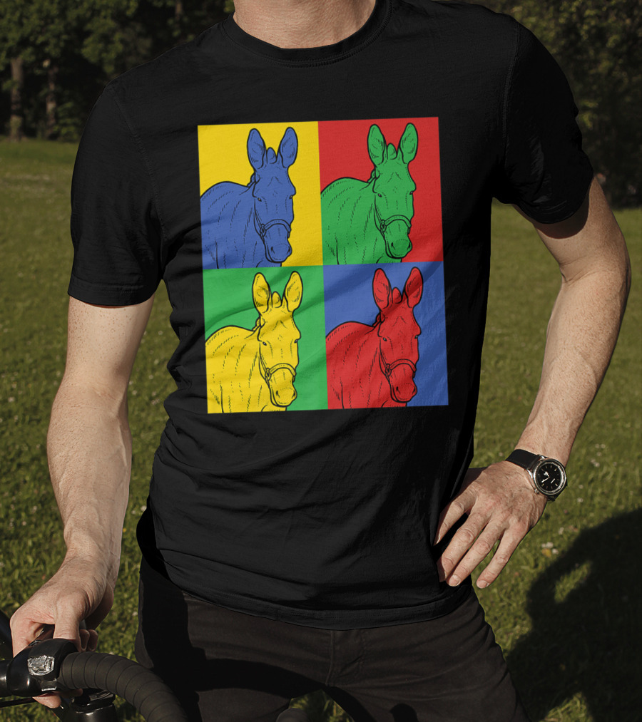 Donkey Horse Pop Art In Bold Warhol Style Quadrants T-Shirt