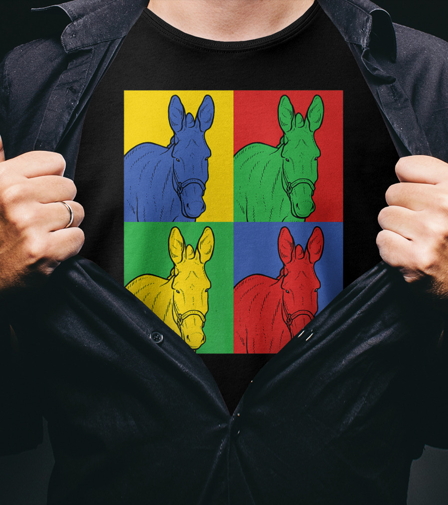 Donkey Horse Pop Art In Bold Warhol Style Quadrants T-Shirt